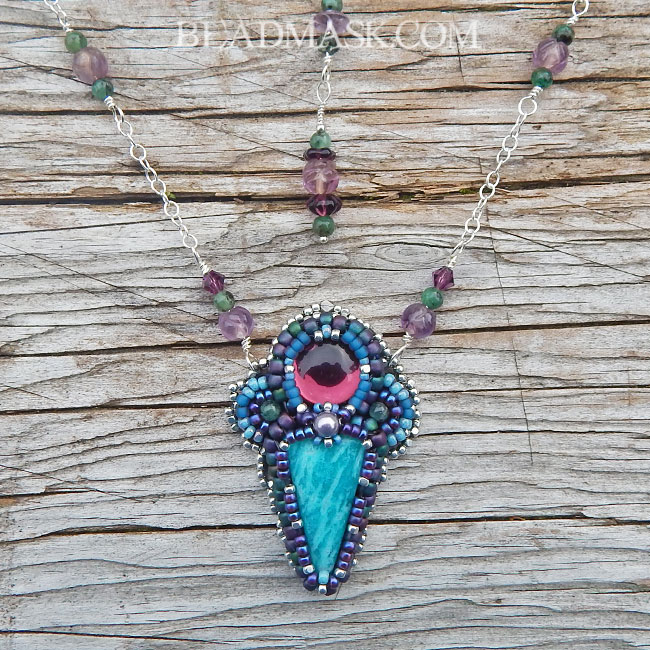 Bead Embroidered Amazonite Pendant