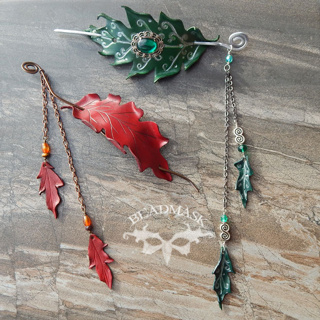 Luxury Leather Oak Leaf Barrettes