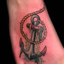 Foot Tattoo, Full Color Anchor with Ankle Rope