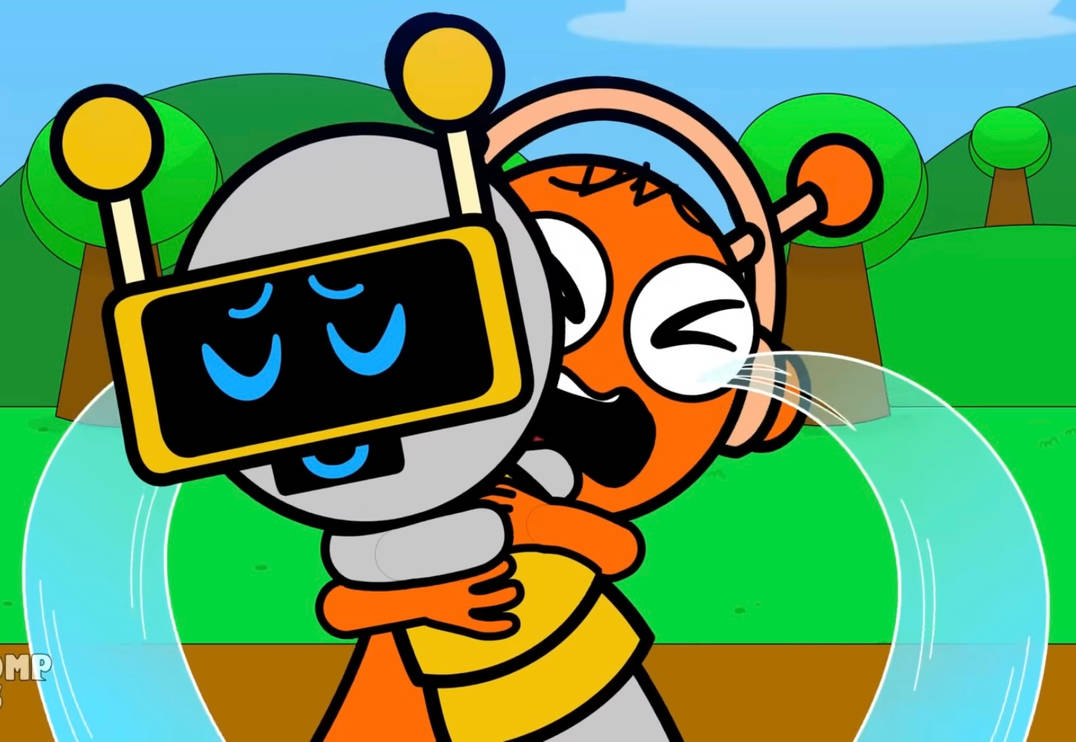 Oren hugs Fun Bot while crying by AussieLilyReturns on DeviantArt