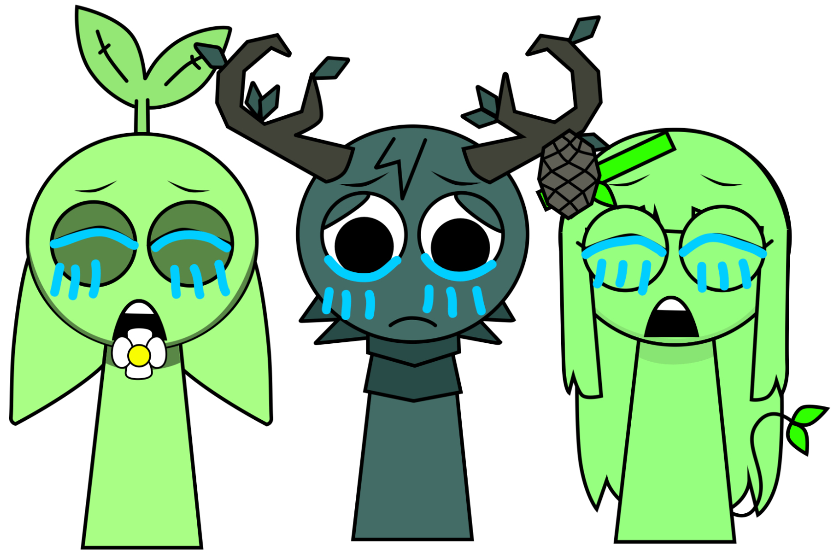 Springy Crying 3 Green Sprunkis crying together by AussieLilyReturns on DeviantArt
