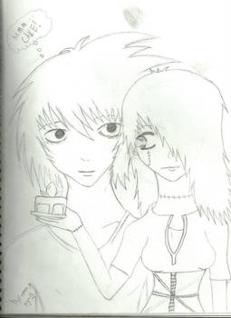 Death note (L) fan art ( with my own character)