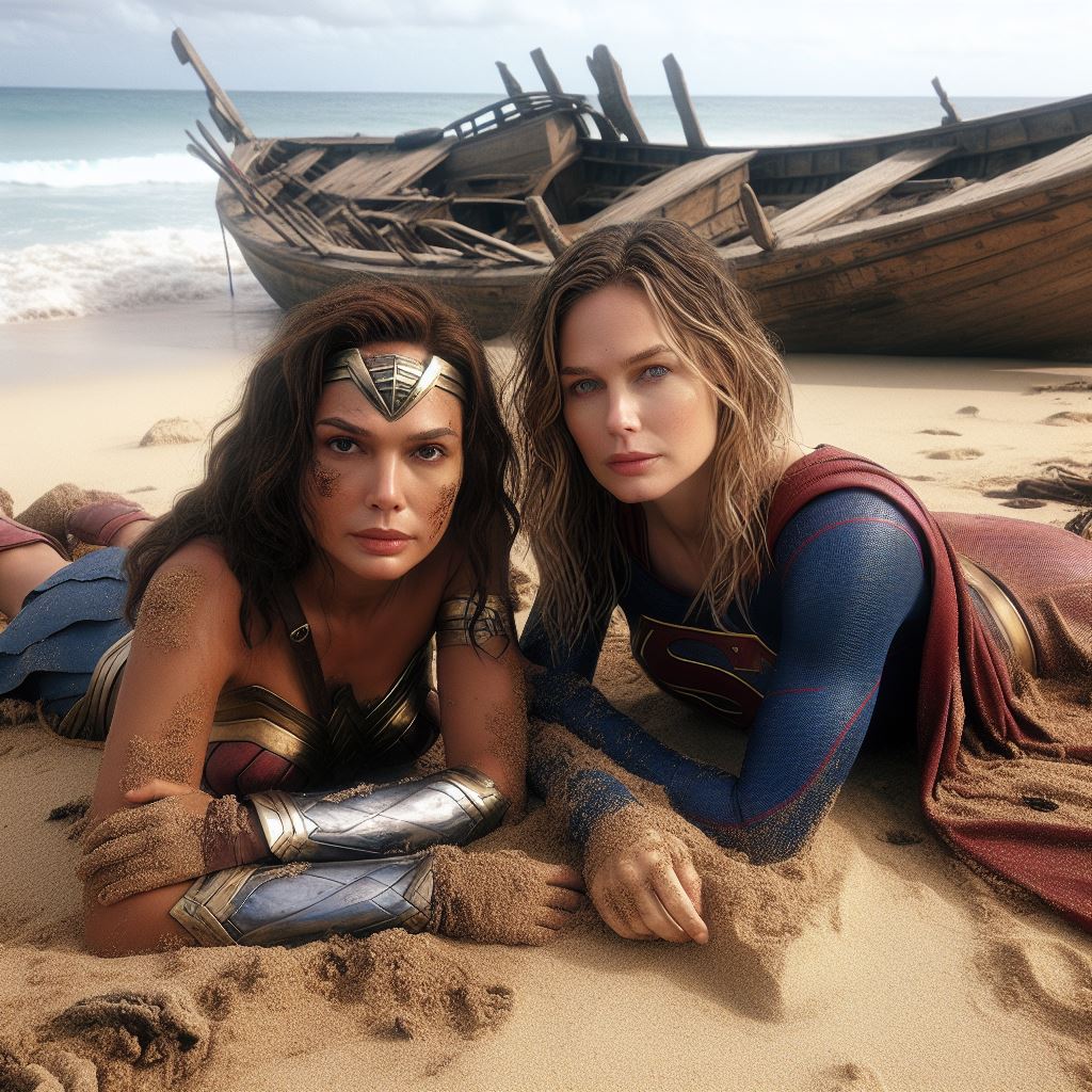 Supergirl and Wonderwoman on a deserted island by Gardenia76 on DeviantArt