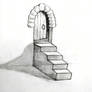 Door with staircase - 3d art on paper.