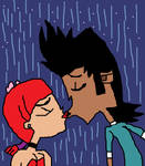 Zoke kissing in the rain