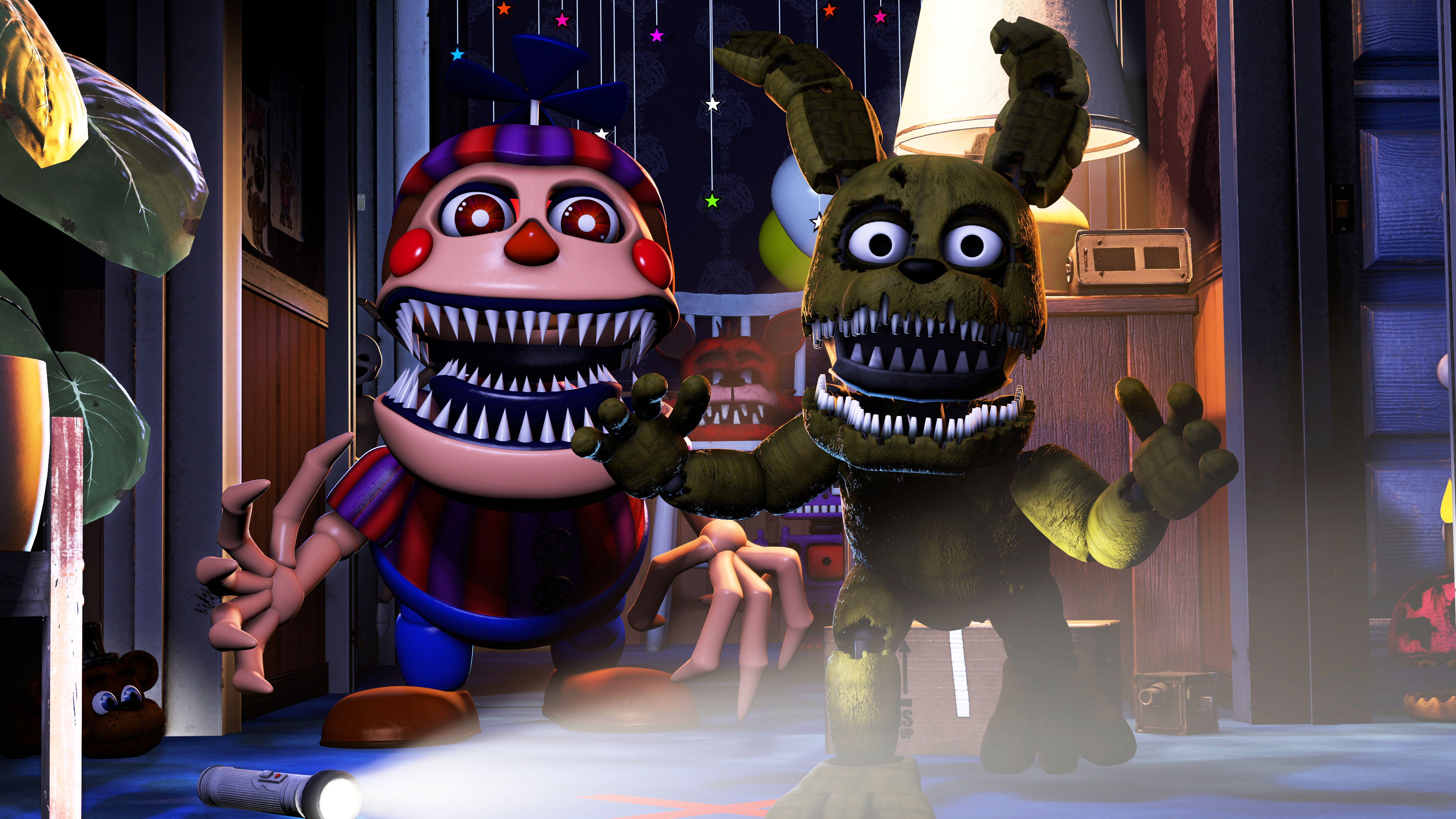 fnaf 4 nightmare fredbear, nightmare and plushtrap by pokemonlpsfan 