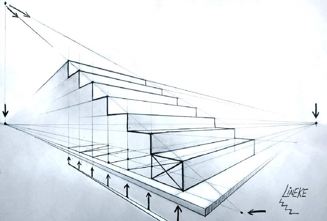 Расширить перспективы. Перспектива чертеж. Изображение в перспективе. Лестница черчение перспектива. Панорамная перспектива.