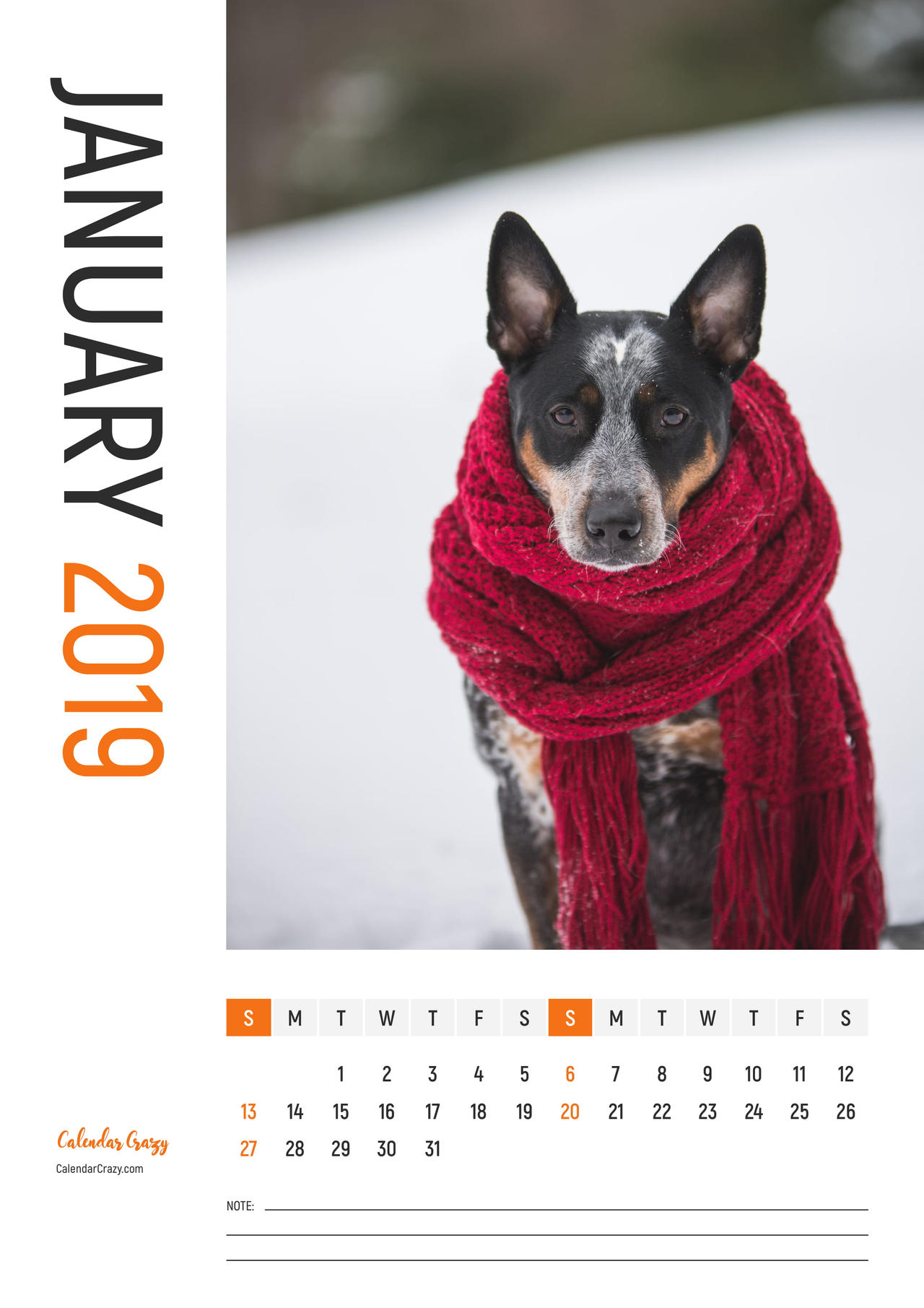 January 2019 Calendar Designed by Calendar Crazy by CalendarCrazy on