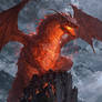 Default A towering redscaled dragon looms over an