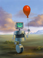 Cute robot with a red baloon