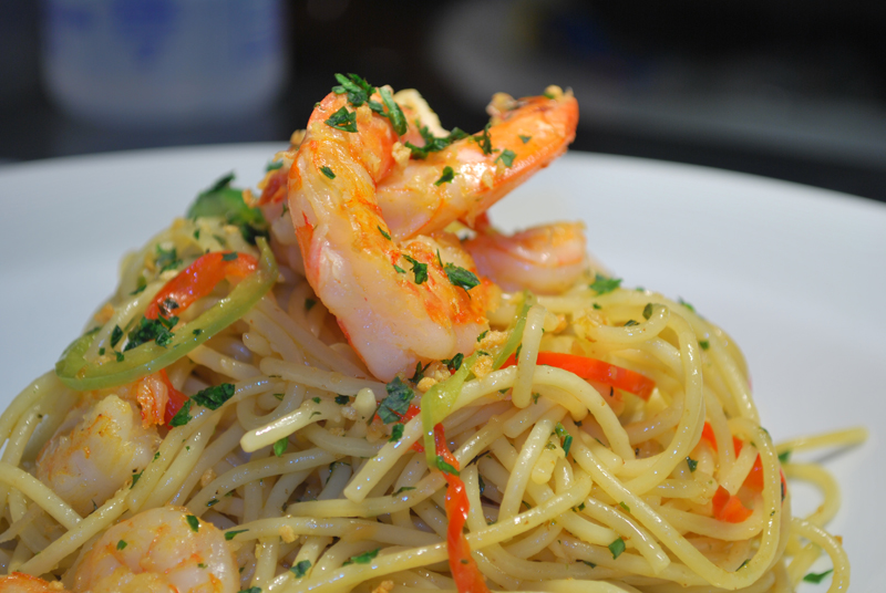 Gamberetti e Pasta Aglio Olio