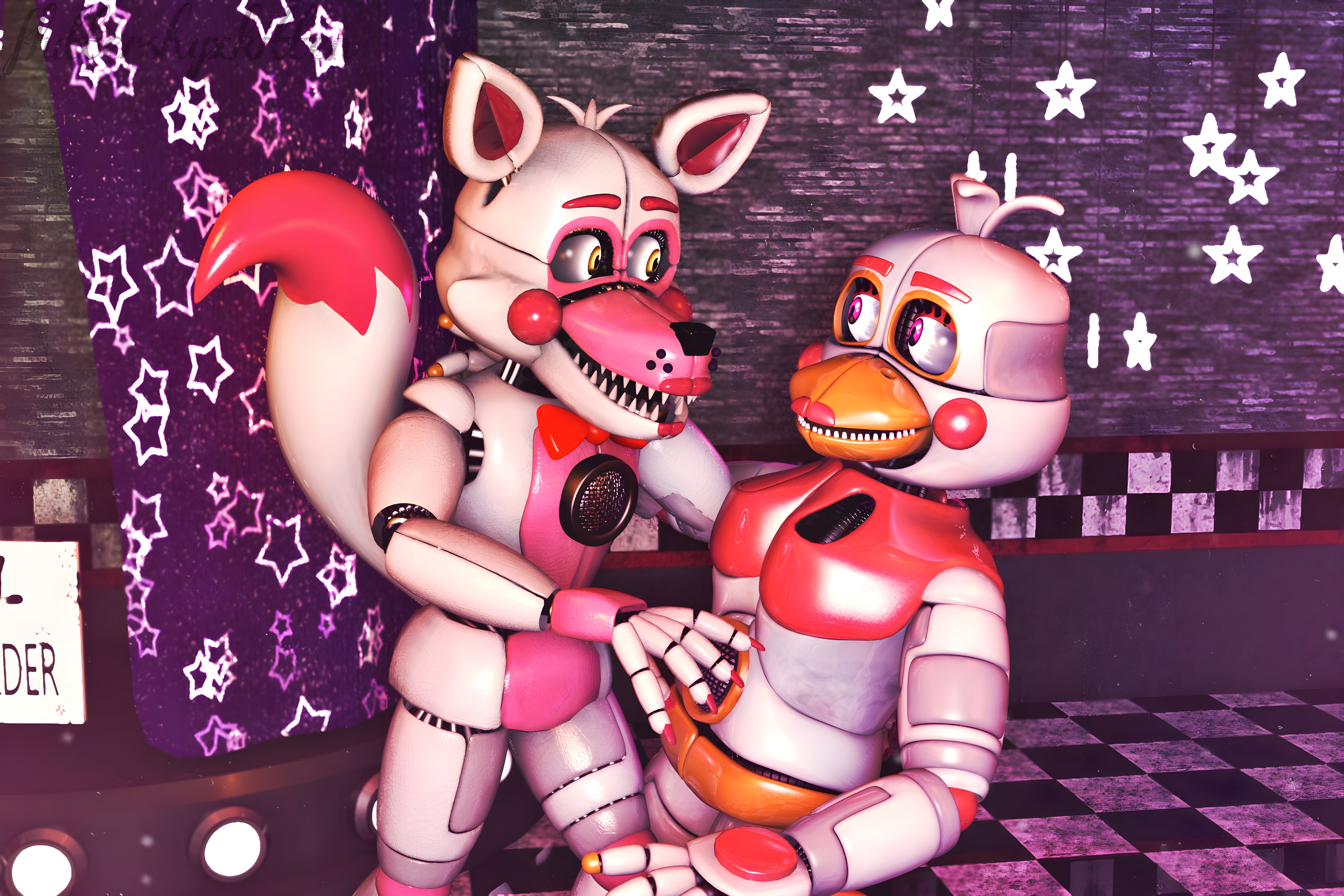 FNAF C4D Funtime Foxy and Funtime Chica by FluttershyKitten on