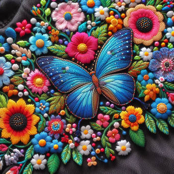 Butterfly Flowers Embroidery - 01