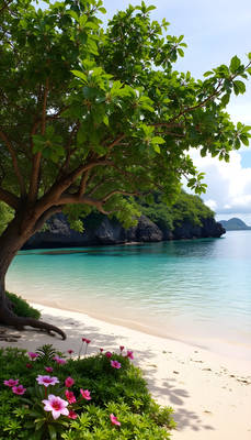 Shady Tree Beach - Phone Wallpaper