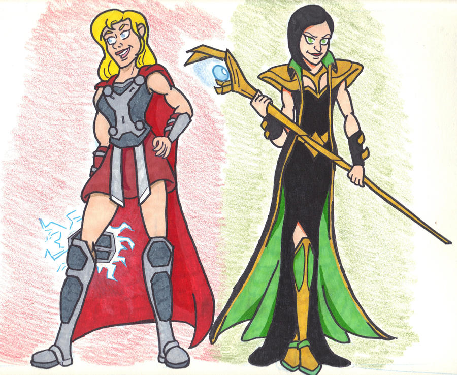 Rule 63 Thor, Black Widow, and Loki, (l to r) Kaite C. as R…