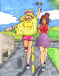 Amber and Sonia Walk in the Park by flexiblepeople