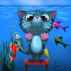 Kitty Watching Fishes