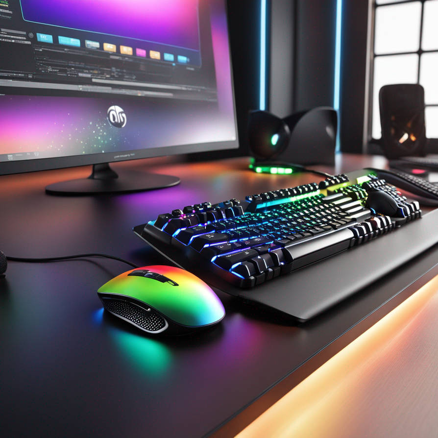 Computer Setup With Rainbow Keyboard And Black Coo by N123456b on ...