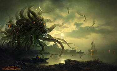 Shoggoth + Lovecraft at Moonlit Bay after Jacobsen