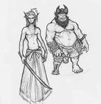 Sketch - Elf and Ogre Pirates by OnHolyServiceBound