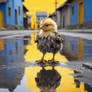 duckling in a puddle water colorful street