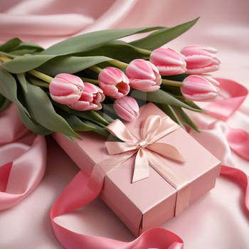 pink gift romantic with tulips valentines