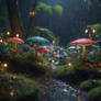 mushroom forest rain digital illustration