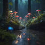 mushroom forest rain digital illustration