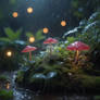 mushroom forest rain digital illustration