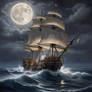 sailship in the night horror sea ship boat