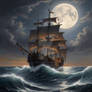 sailship in the night horror sea ship boat