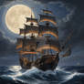 sailship in the night horror sea ship boat
