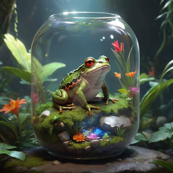 Happy frog in terrarium digital