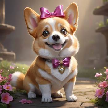 corgi with bows digital illustration dog