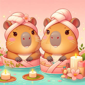 capybara at a spa cgi sweet kawaii