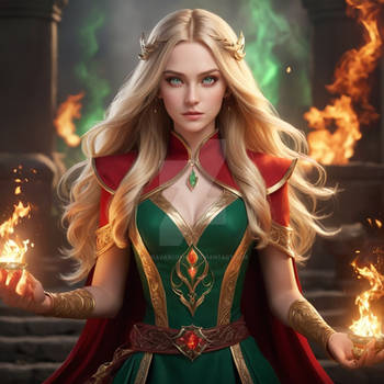 blonde sorcerer with fire babe model 3D