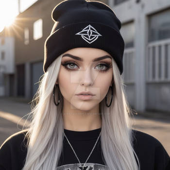 blonde model babe with beanie lady digital