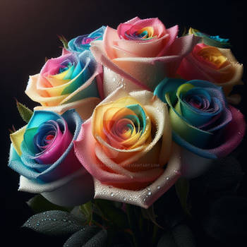 rainbow roses bouquet soft digital illustration