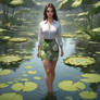 girl in the pond with clothes on