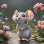 small mouse in the rain with flower