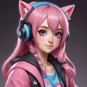gamer girl with cat ears portrait sweet kawaii