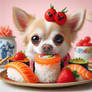 chihuahua eats sushi cute dog kawaii pastel
