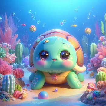 sweet turtle under the sea chibified cute