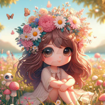 sweet girl in meadow cute kawaii