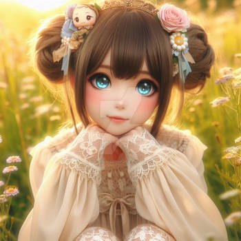 sweet girl in meadow cute kawaii