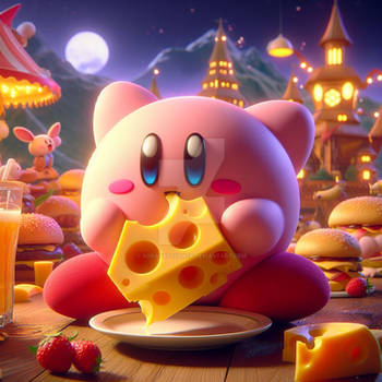 kirby eats cheese digital illustration cute cgi