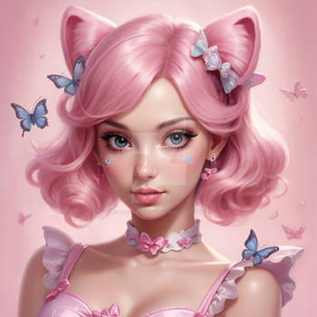 portrait of kawaii girl with bows and butterflies