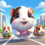 guinea pig runs a race digital illustration cute