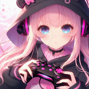 girl in black and pink gamer kawaii fantasy cgi