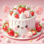 white cake with strawberries kawaii fantasy cgi